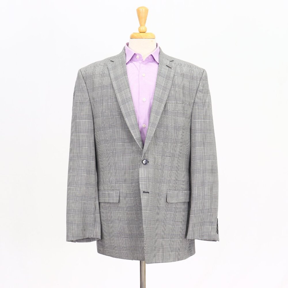 Calvin Klein 44L Gray Blazer Sport Coat Jacket 2-Button Check T391